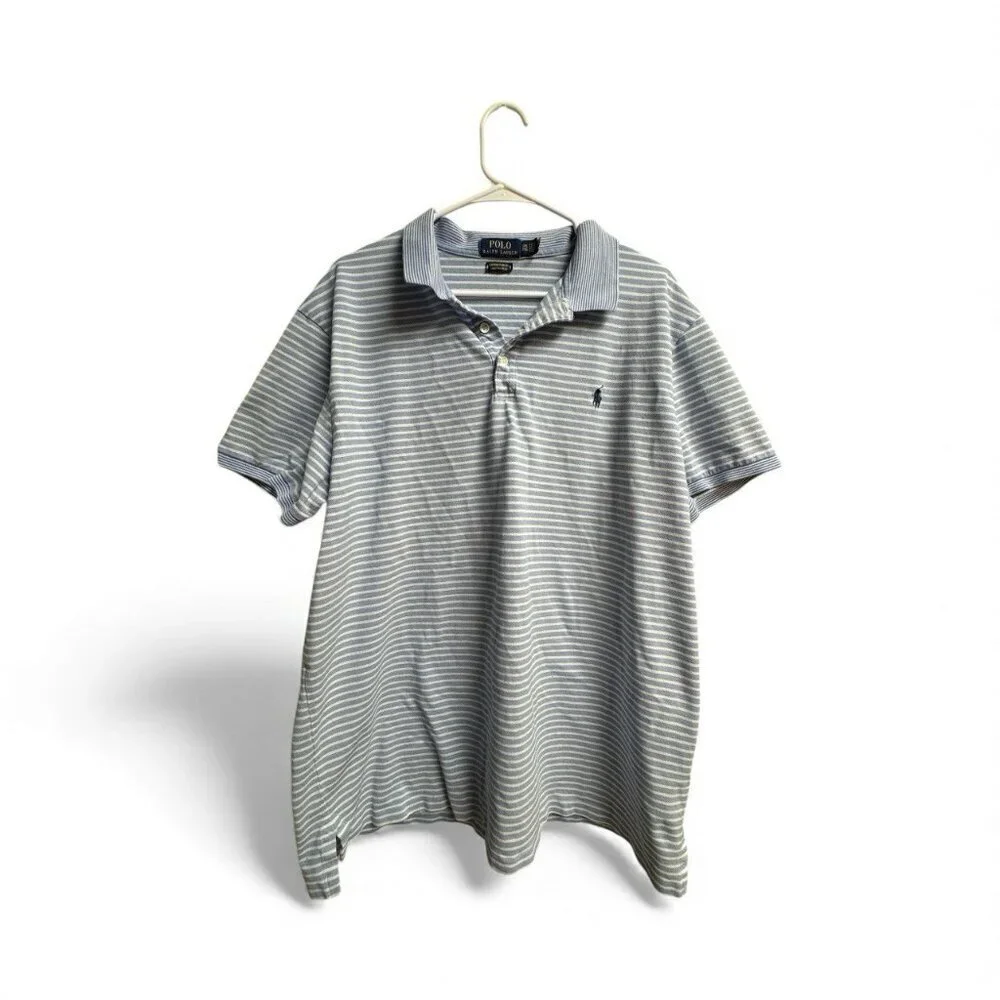Polo Ralph Lauren Custom Slim Fit Stretch Mesh Shirt XXL Blue Stripe